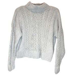 Rachel Zoe Cable Knit Turtleneck Sweater Small Silver Nautical Coastal Aesthetic